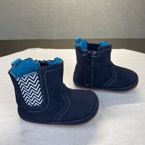 Robeez First Kicks Maddox Navy Leather Boot Size 6-9 Months Zipper,Baby, New